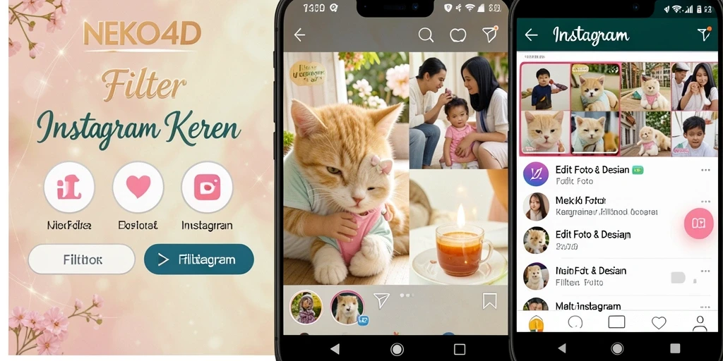 Tampilan antarmuka pengguna NEKO4D dengan berbagai filter Instagram.